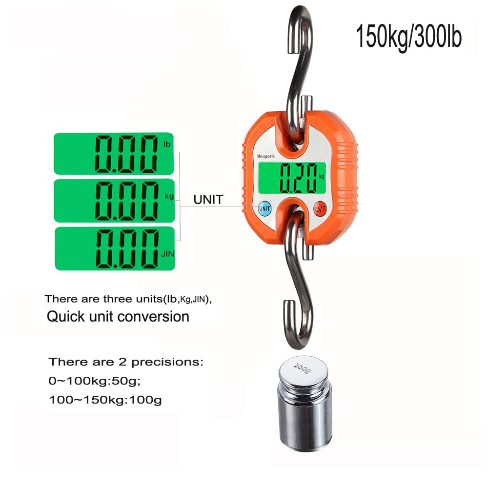 Digital Hanging Scale 300 lb 150 kg Portable Heavy Duty Orange Y550