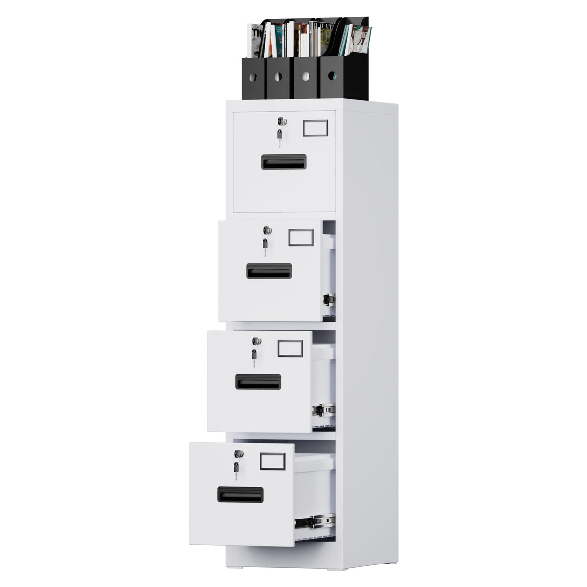 4 Drawer White Metal File Cabinet with Lock C1608