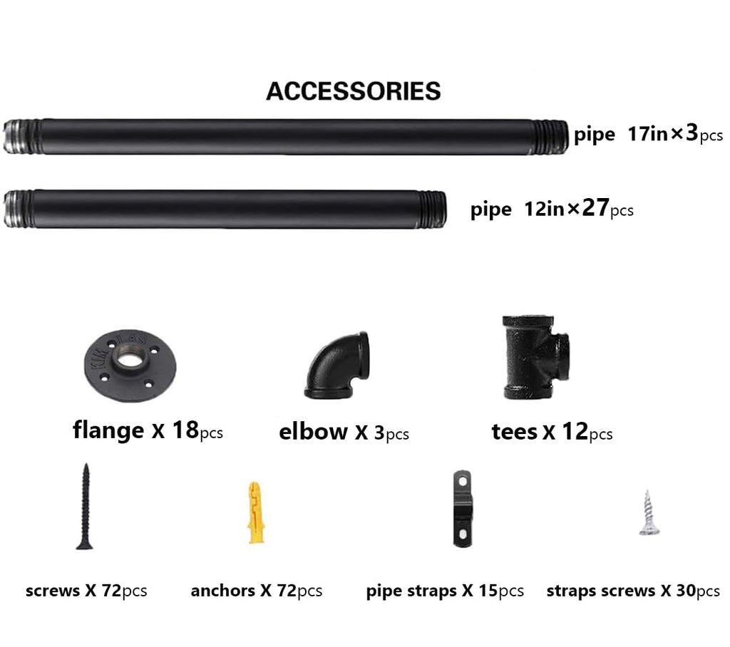 Industrial Pipe 5-Tier Wall Mount Bookshelf R734