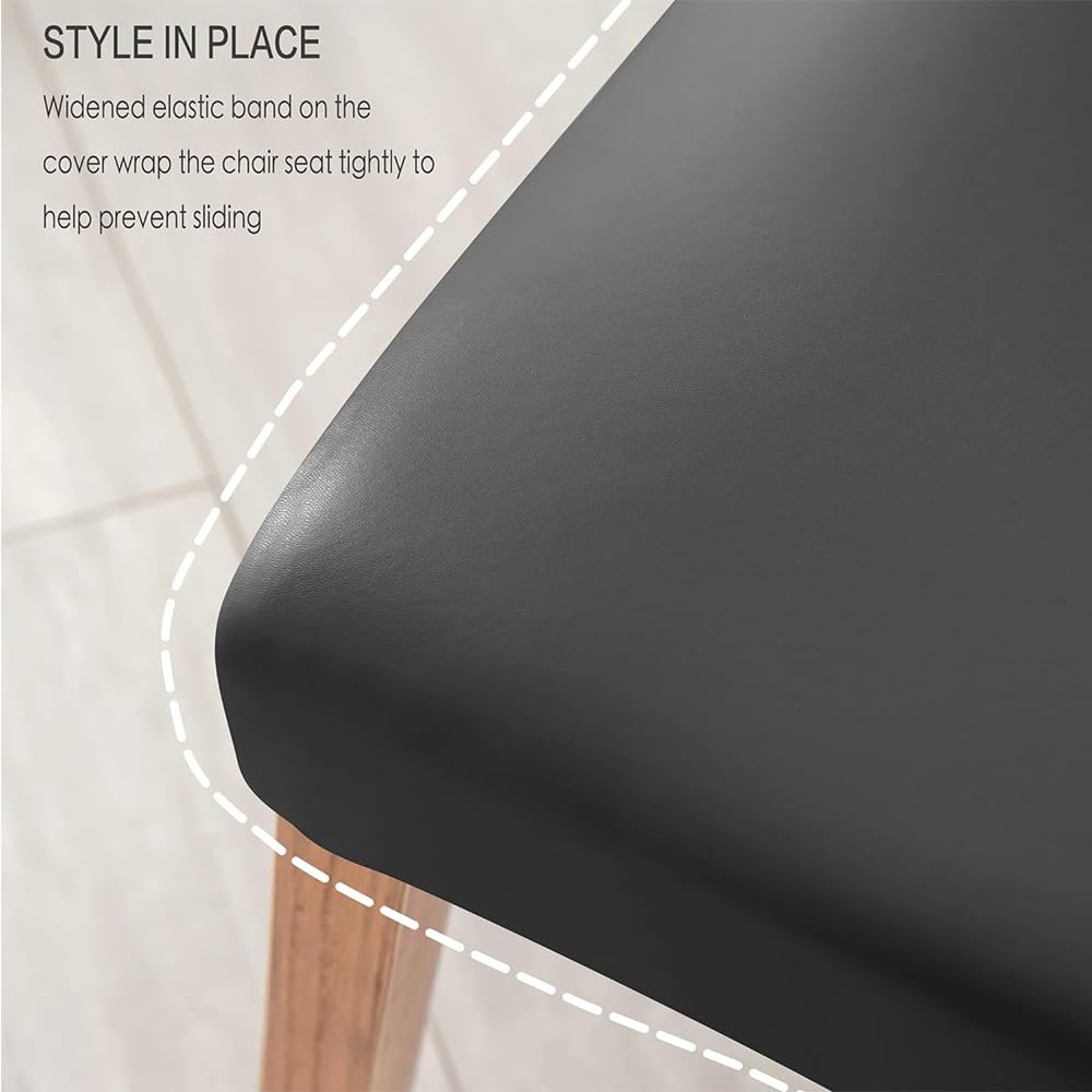 Black 2PCS Waterproof PU Leather Dining Chair Covers J605506