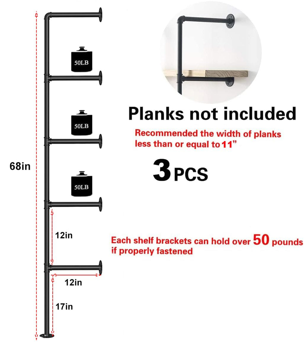 Industrial Pipe 5-Tier Wall Mount Bookshelf R734