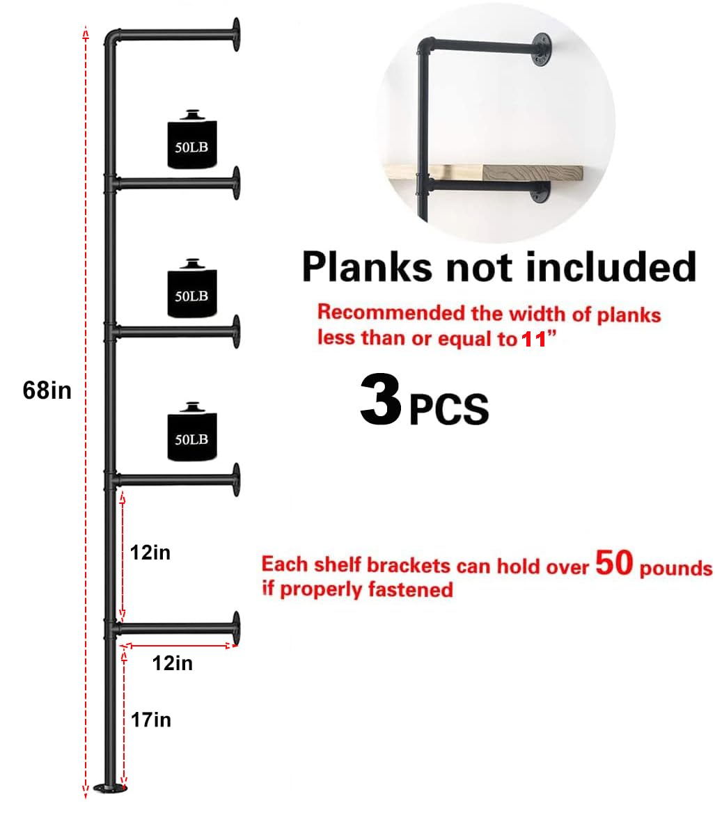 Industrial Pipe 5-Tier Wall Mount Bookshelf R734