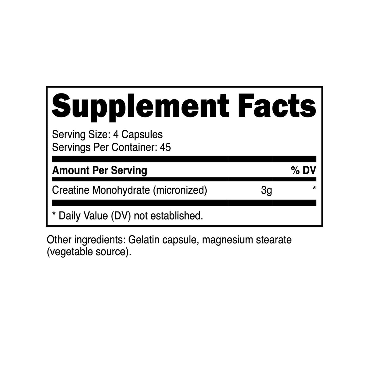 Creatine Monohydrate Capsules 3,000mg 180 Capsules Gluten-Free N282492