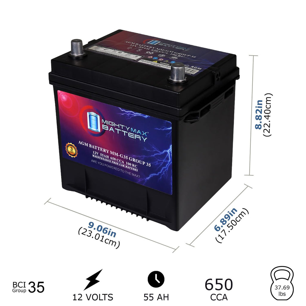 12V 55Ah AGM 650 CCA Group Size 35 Battery K855434