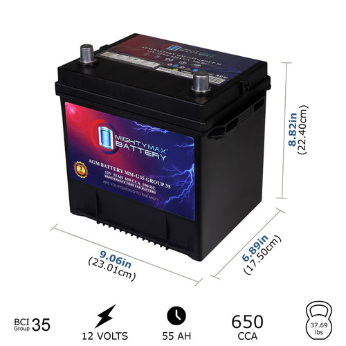 12V 55Ah AGM 650 CCA Group Size 35 Battery K855434