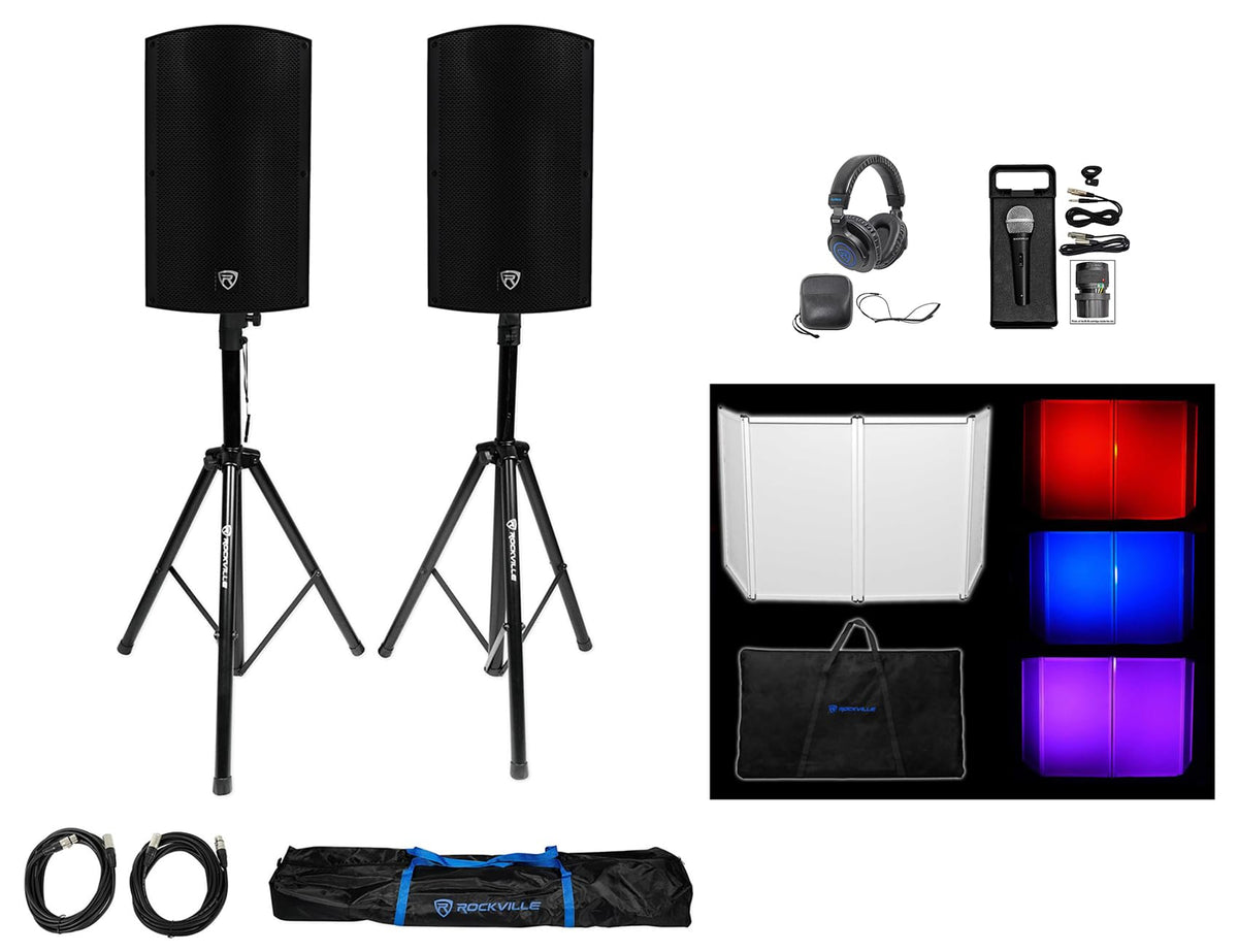 15" Powered PA Speaker Pair with Stands T3425
