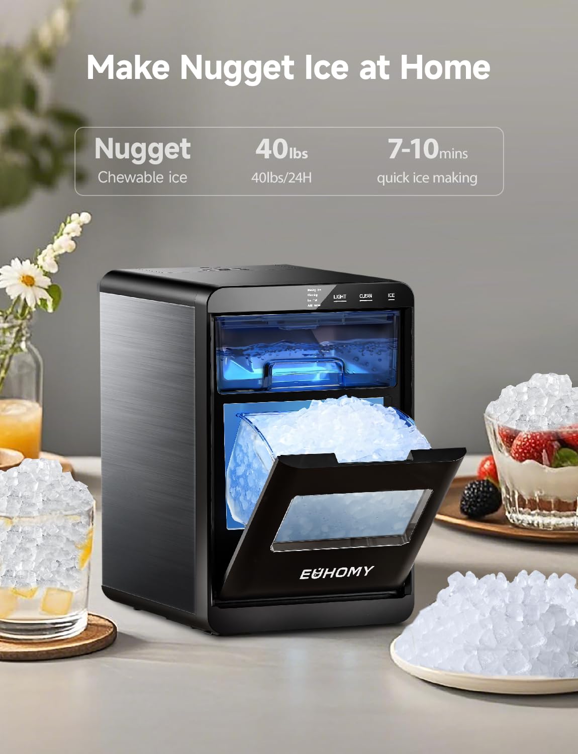 Nugget Ice Maker Countertop, 40lbs/24H, Black U12392