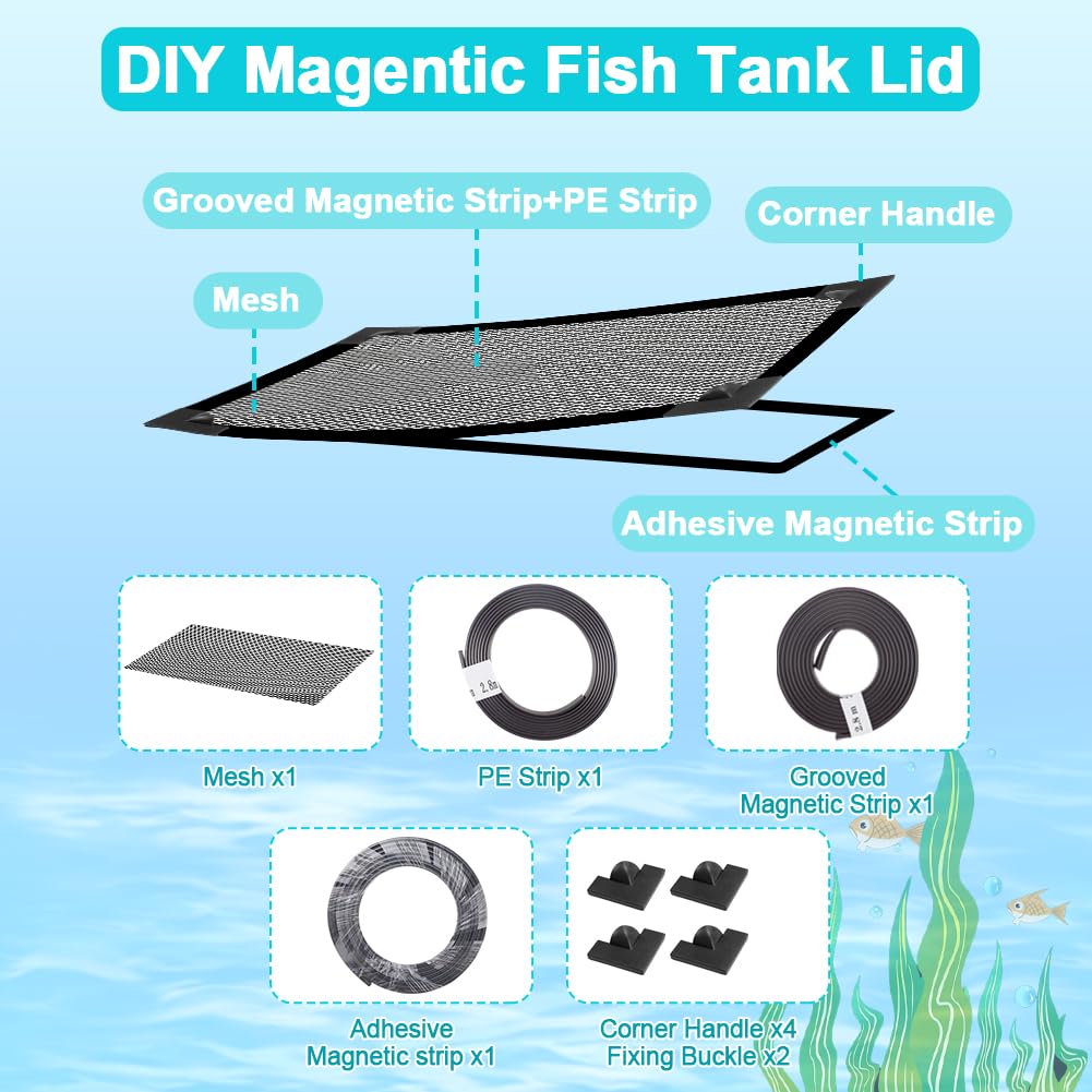 Magnetic Aquarium Cover Lid Anti-Jumping Net Adjustable Max 35''X19'' B16088