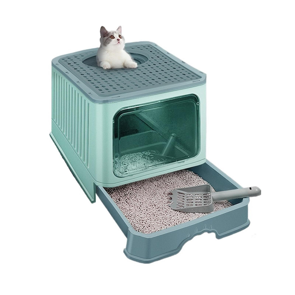 Enclosed Foldable Cat Litter Box with Lid V43816