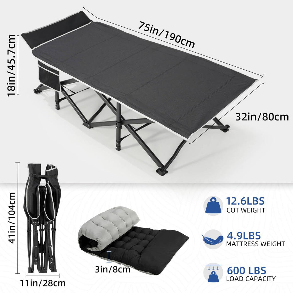 32" Extra Wide Camping Cot with Mattress L483333