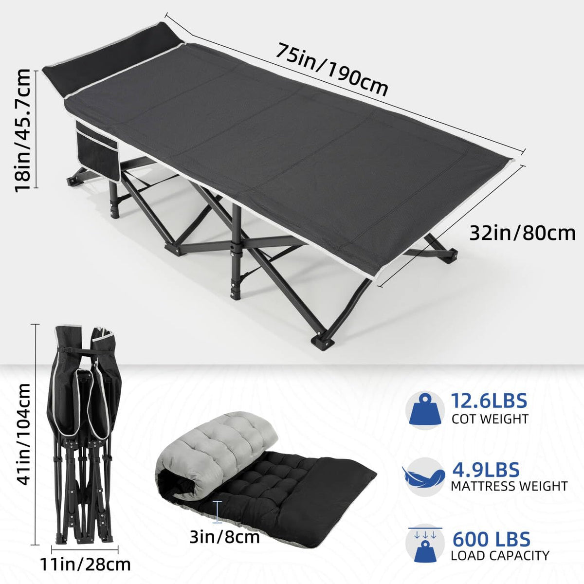 32" Extra Wide Camping Cot with Mattress L483333