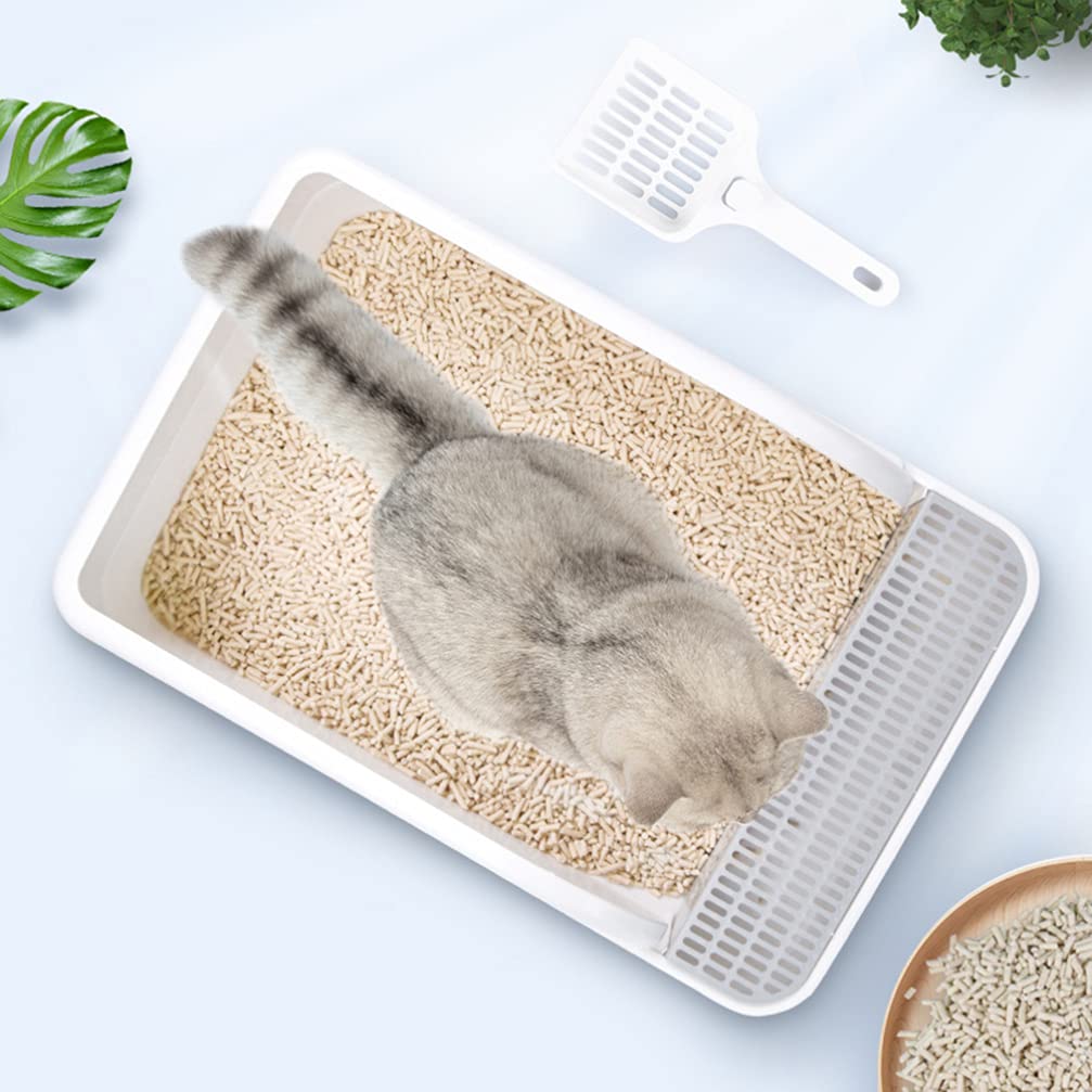 Plastic Half Covered Cat Litter Box with Frame and Litter Spatula A4929