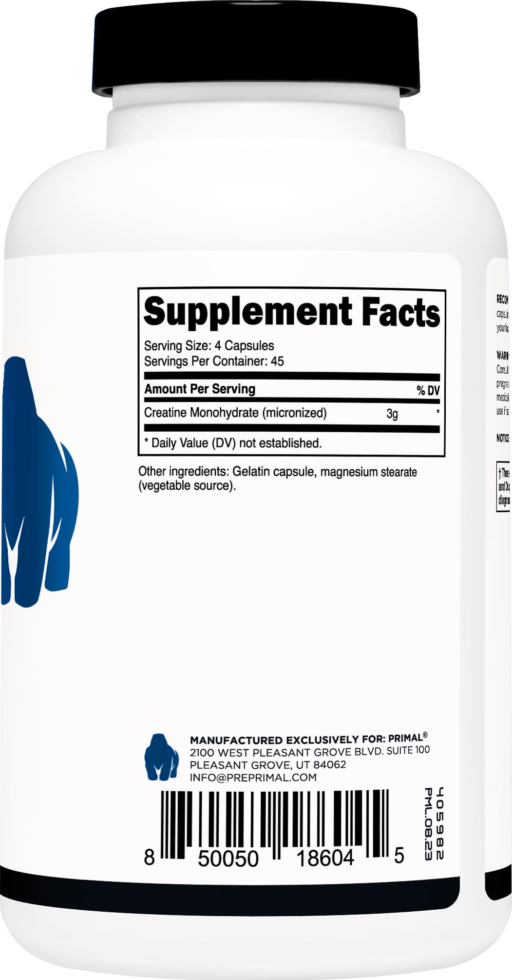 Creatine Monohydrate Capsules 3,000mg 180 Capsules Gluten-Free N282492