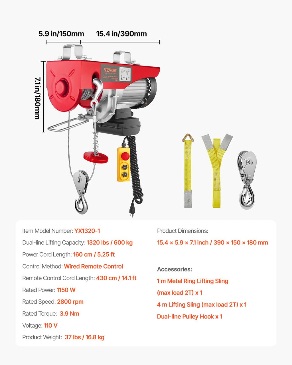 Electric Hoist with Remote Control V838990