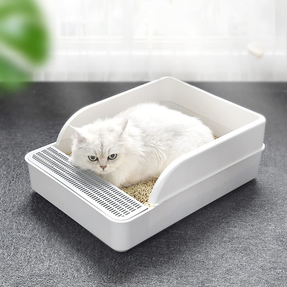 Plastic Half Covered Cat Litter Box with Frame and Litter Spatula A4929