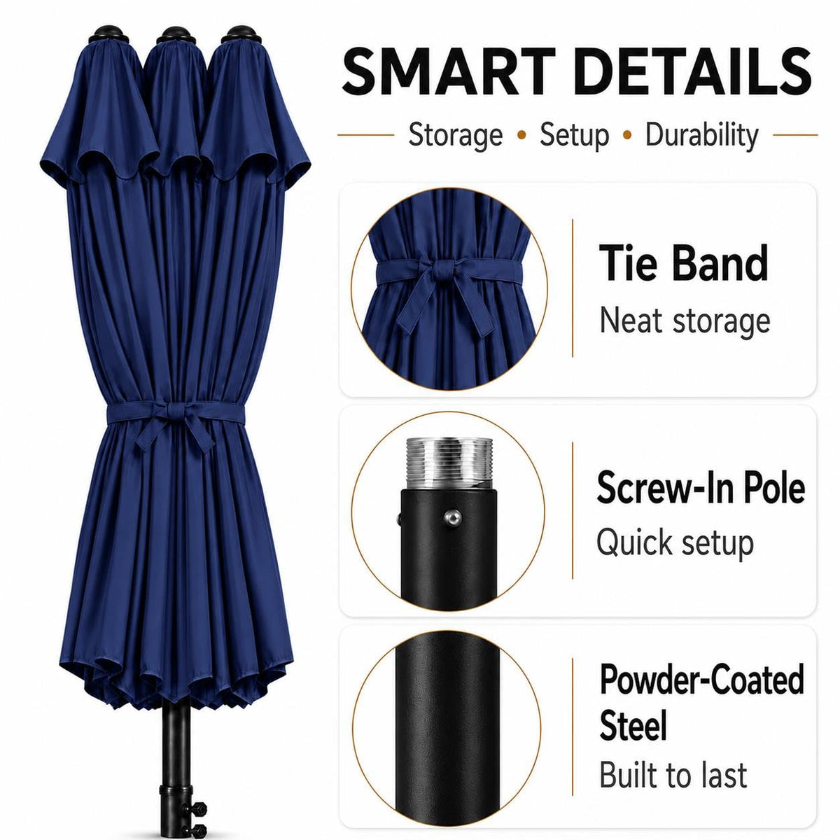 13FT Double-Sided Patio Umbrella with Base Navy Blue V2390