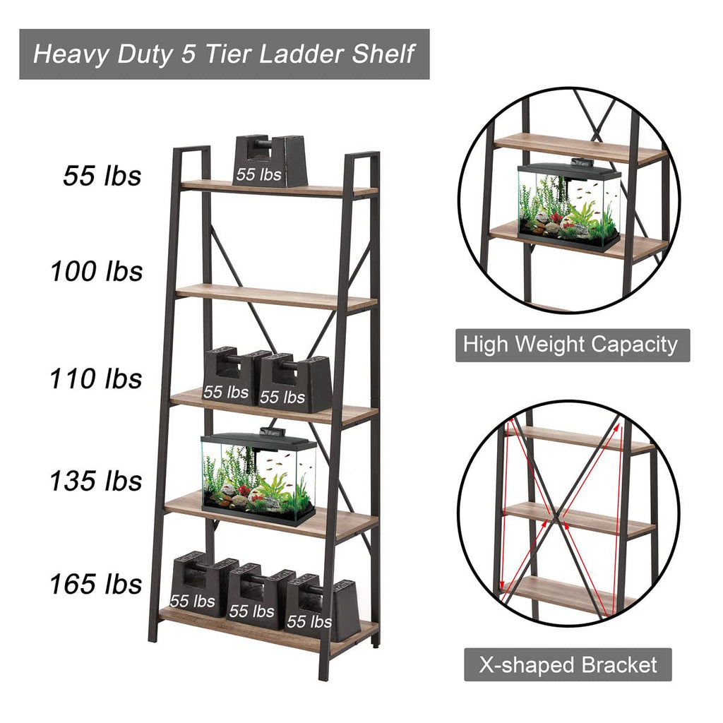 5 Tier Wood and Metal Ladder Bookshelf Q842759