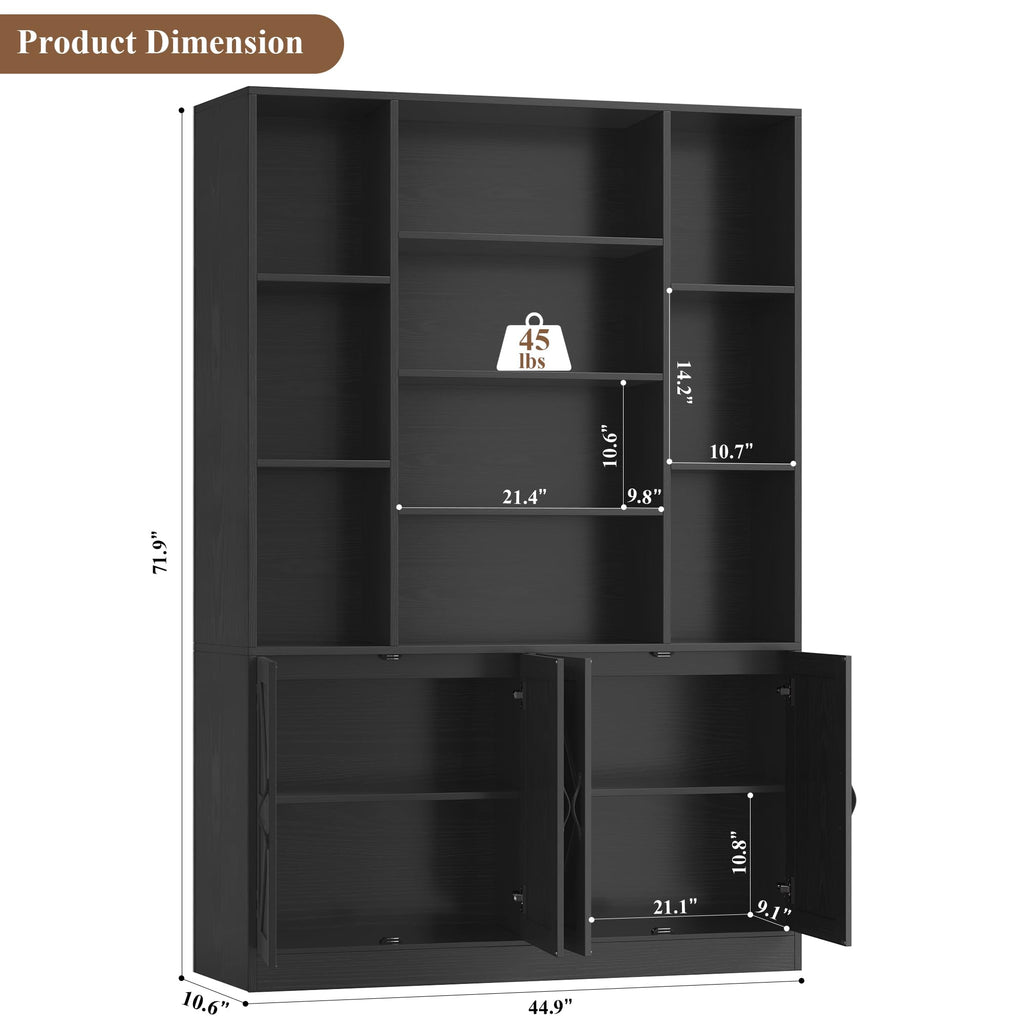 72" Tall Black Bookshelf with Storage F577