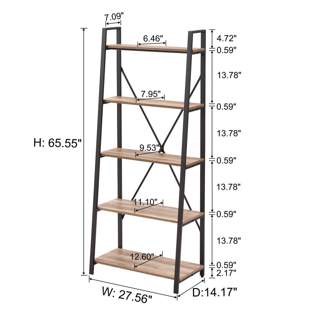5 Tier Wood and Metal Ladder Bookshelf Q842759