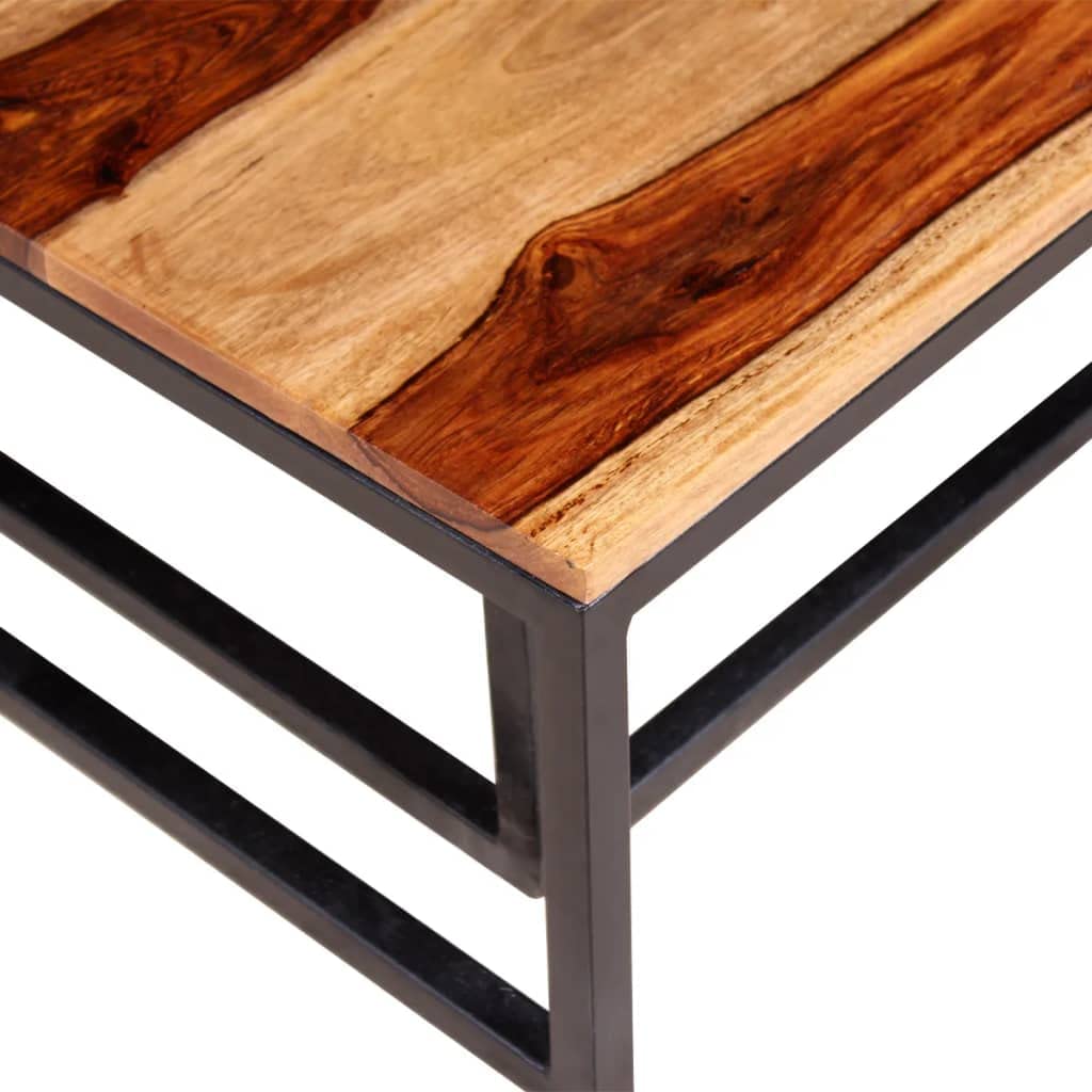 Solid Sheesham Wood Nesting Coffee Table Set with Metal Frame R66843