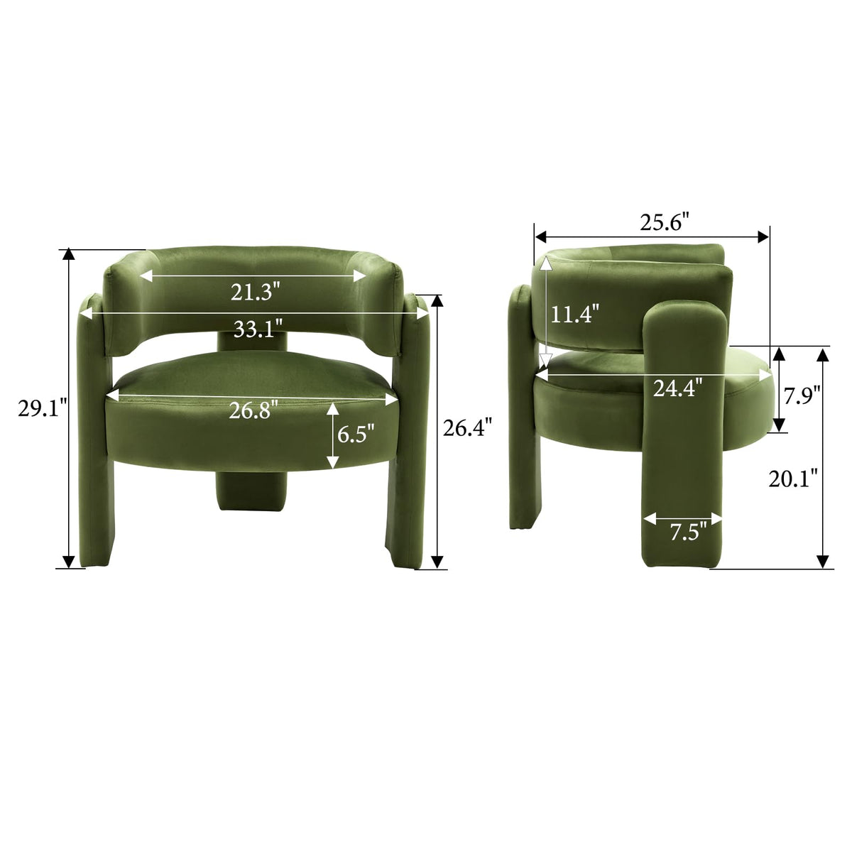 Set of 2 Green Upholstered Accent Chairs with Arms B27226