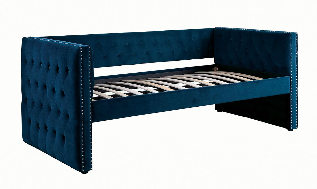 Navy Daybed with Trundle Button Tufted Upholstery R2895