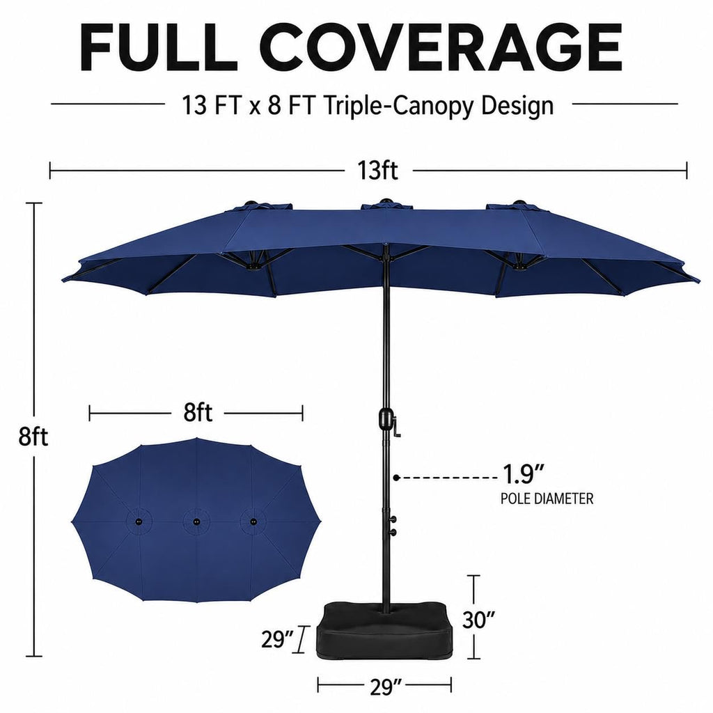 13FT Double-Sided Patio Umbrella with Base Navy Blue V2390