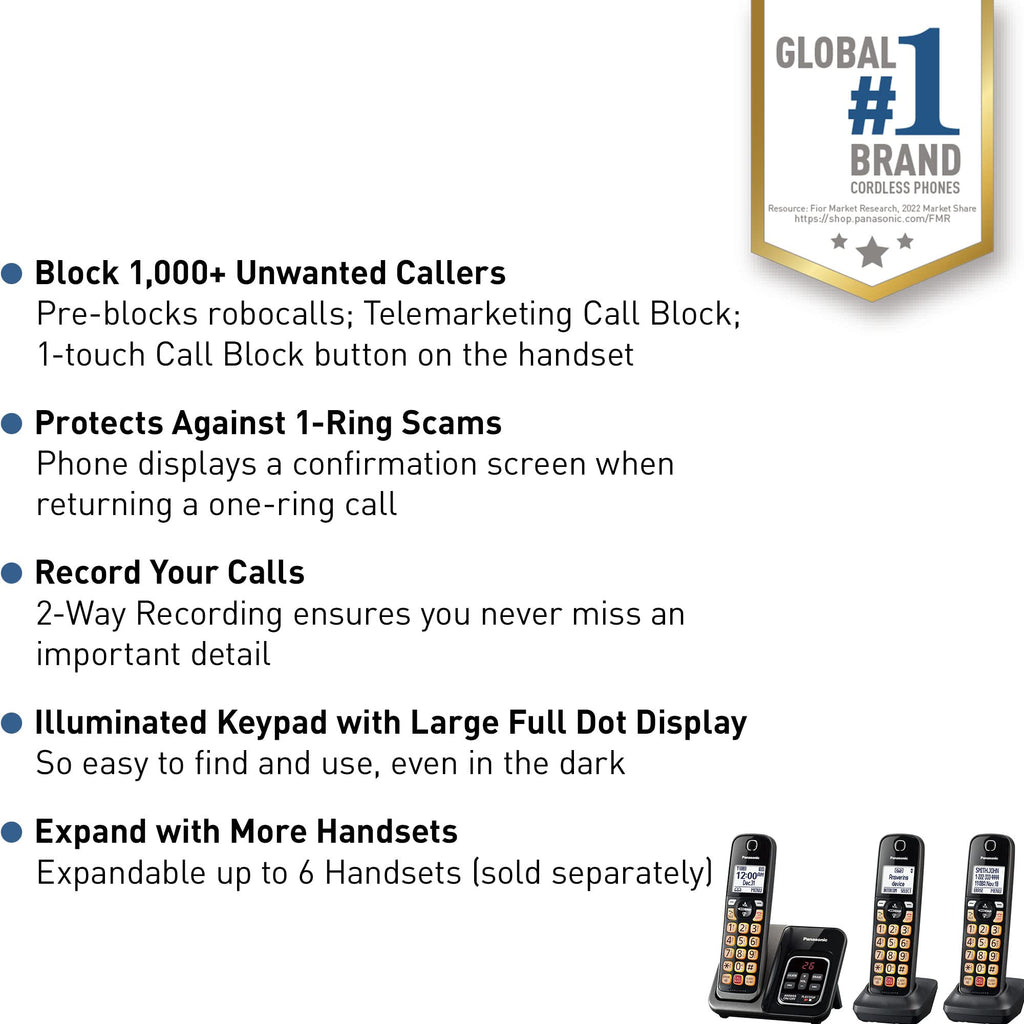 Cordless Phone with Answering Machine, 3 Handset A998
