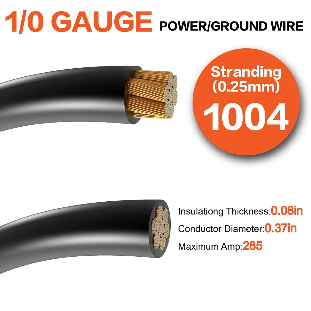 1/0 Gauge Battery Cable Kit 40ft Red/Black CCA Wire M190