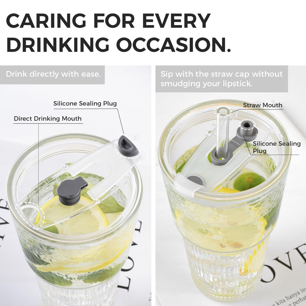 20oz Glass Cups with Lids and Straws, 2 PCS K161