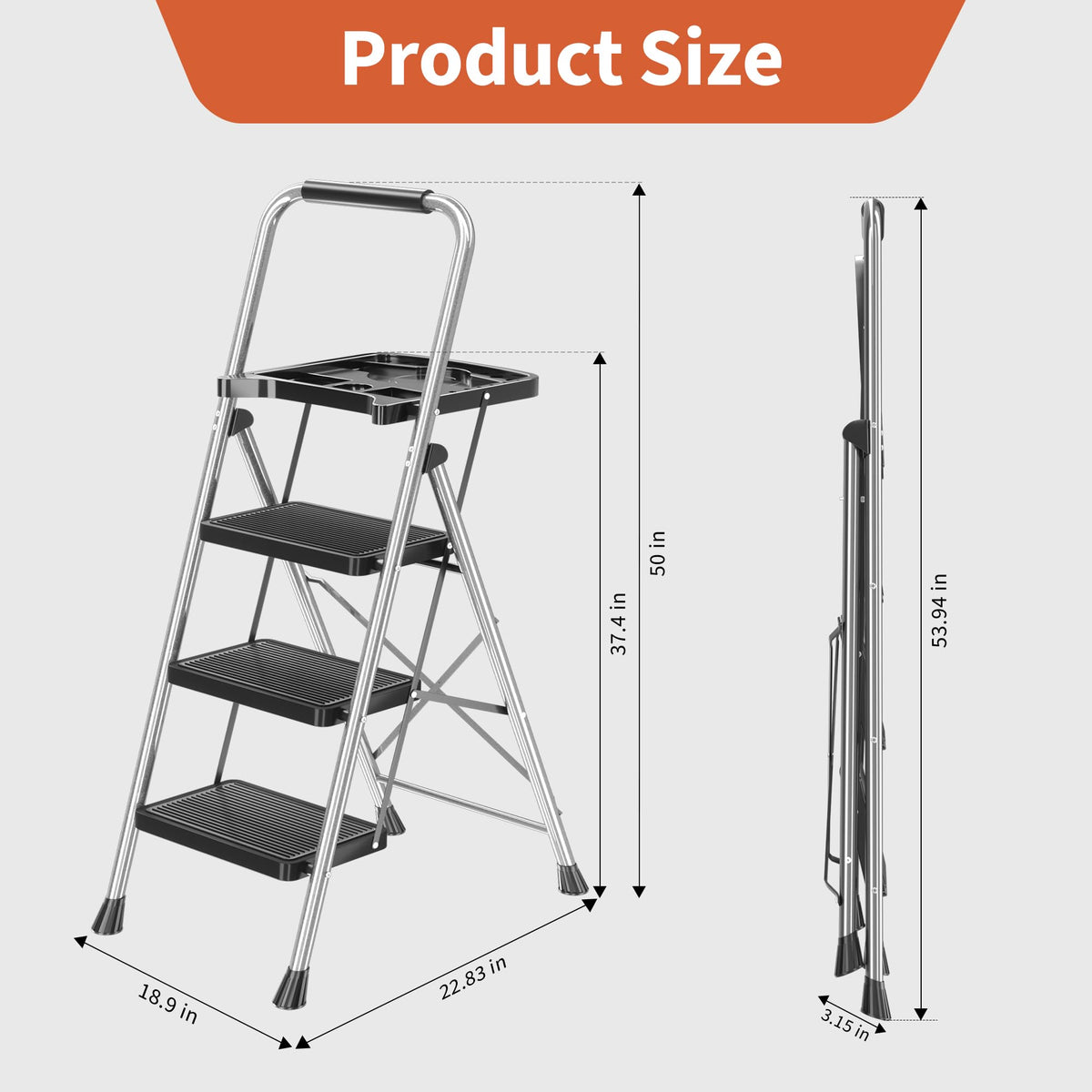 3-Step Folding Step Stool with Tool Platform W633