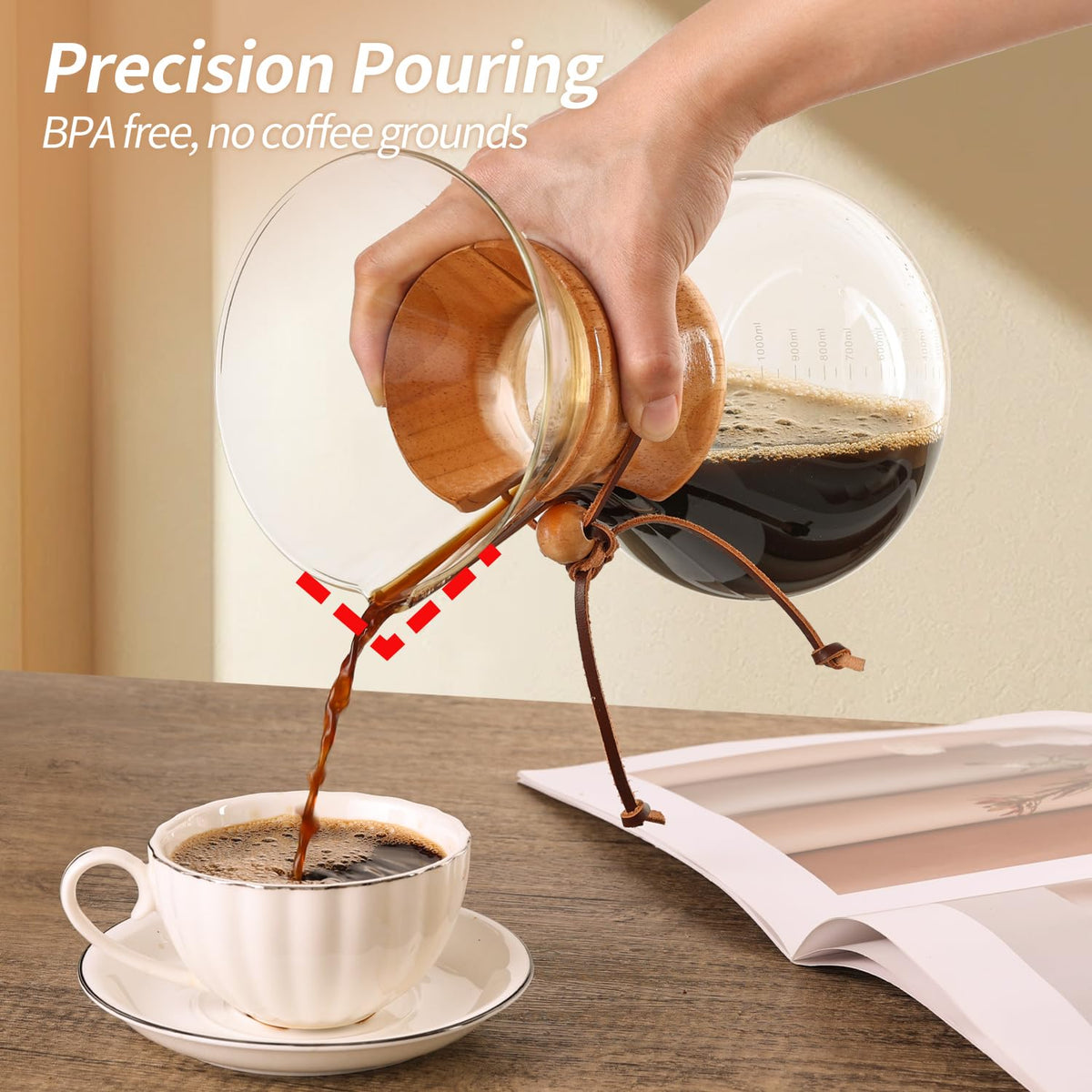 34 OZ Borosilicate Glass Pour Over Coffee Maker with Reusable Stainless Steel Filter N56980