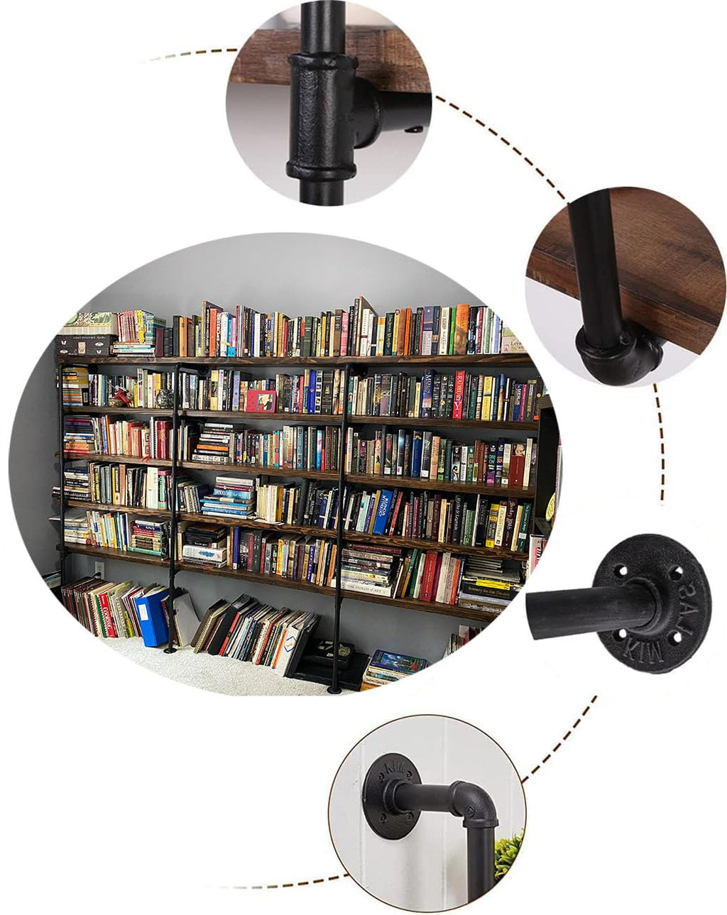 Industrial Pipe 5-Tier Wall Mount Bookshelf R734