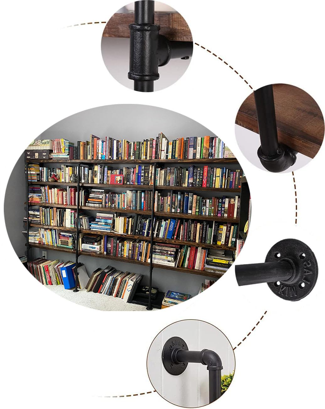 Industrial Pipe 5-Tier Wall Mount Bookshelf R734