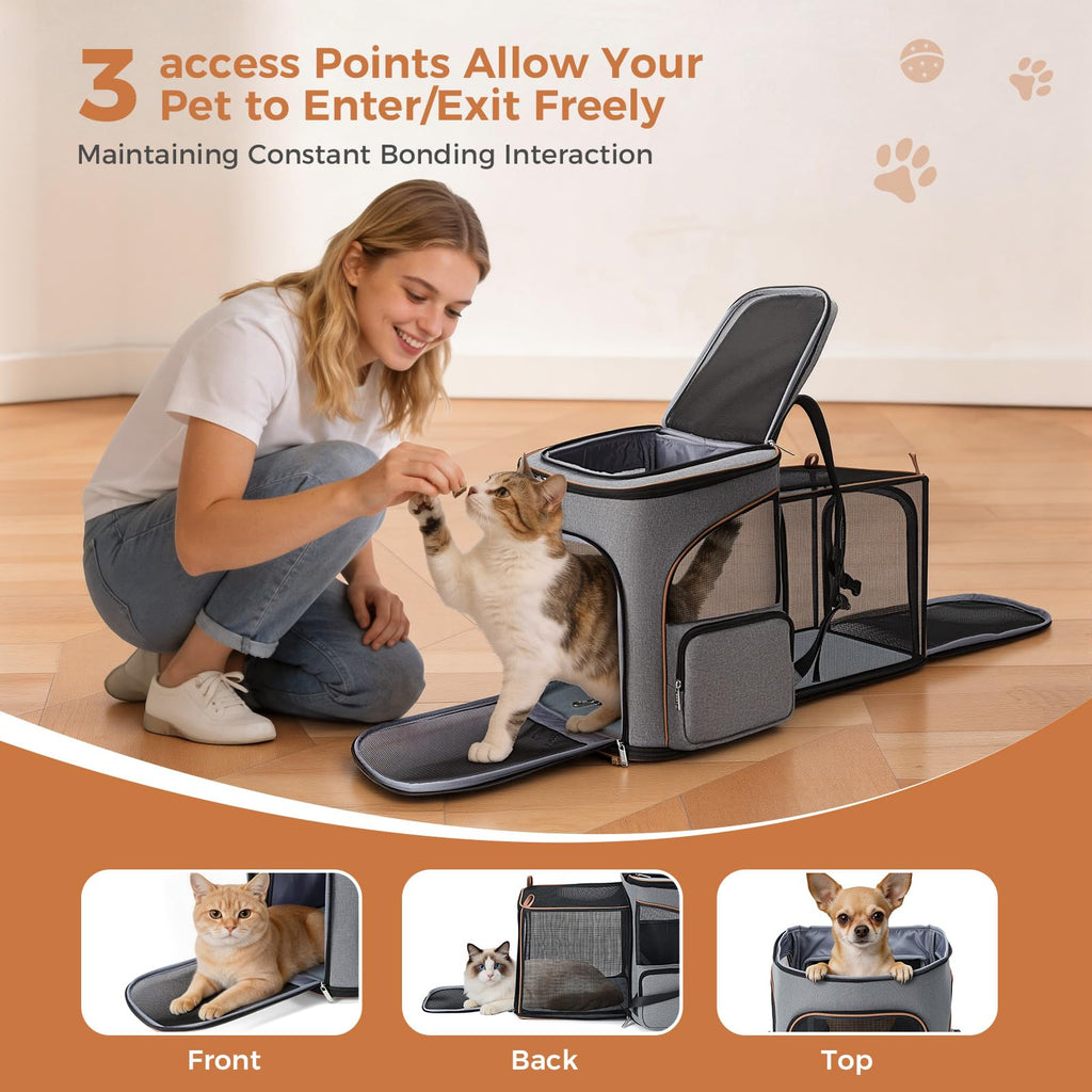 Expandable Foldable Pet Carrier Backpack with Inner Safety Leash, Grey E8026
