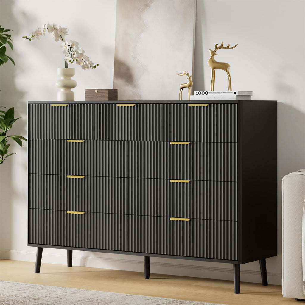 Black 9 Drawer Fluted Wood Dresser X340