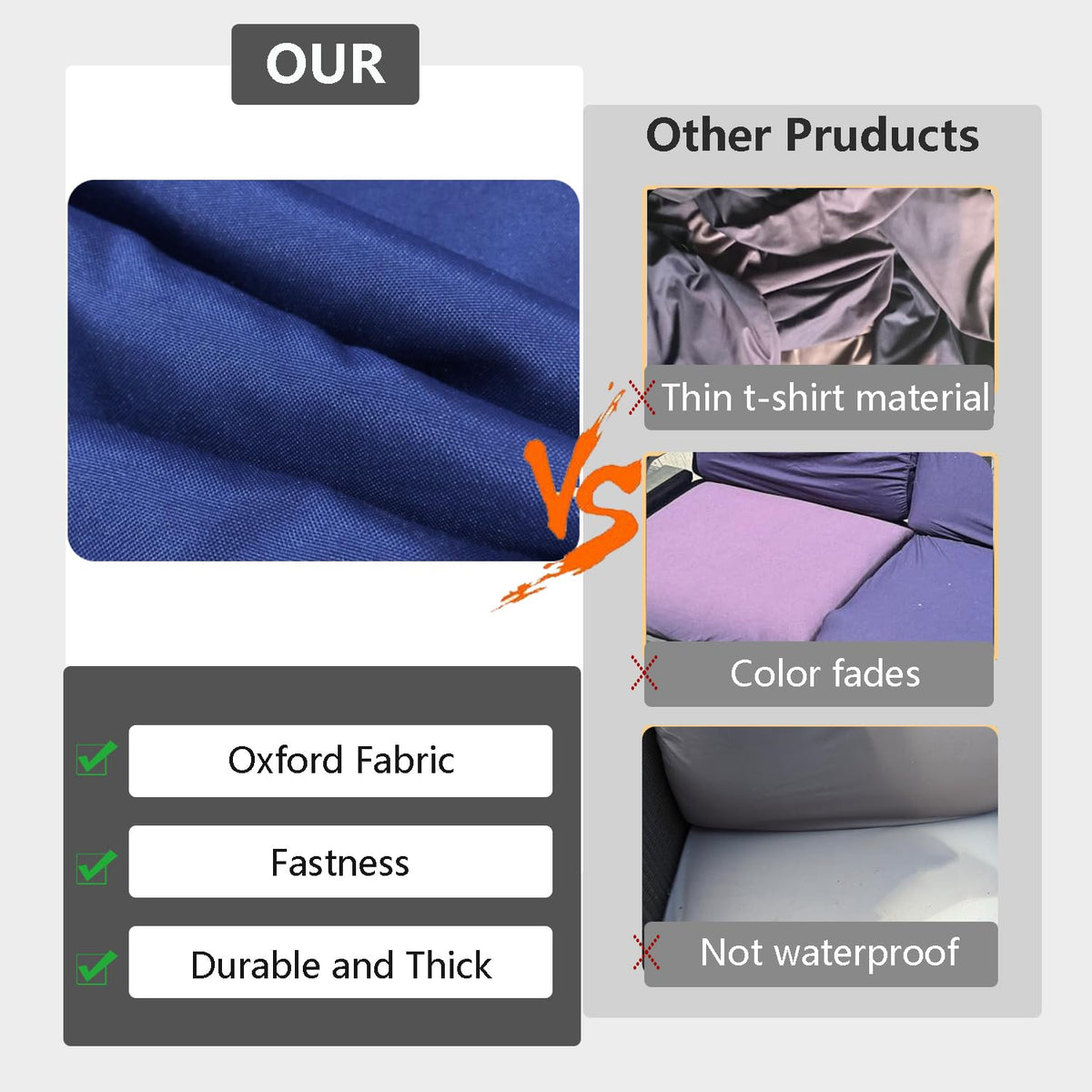 Patio Cushion Covers 16x16x2.5 Navy Blue 2 Packs K487862