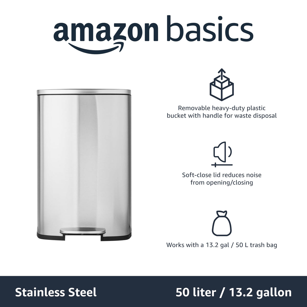 13.2 Gallon Soft-Close Stainless Steel Trash Can L97192