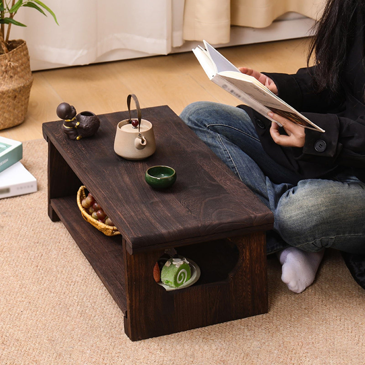 Mid-Century Foldable Coffee Table with Shelf 60x30x22cm M606794