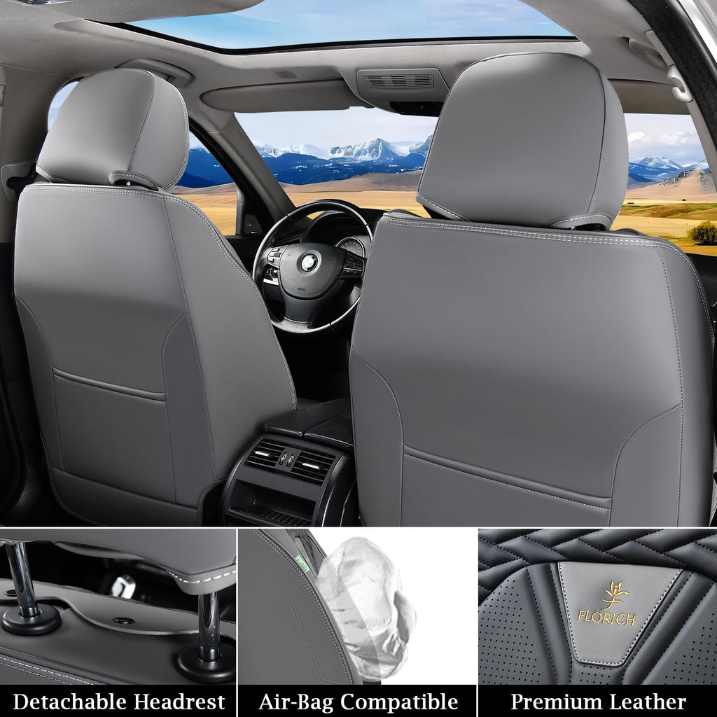 Leather Seat Covers Full Set 5 Seats Gray Black A8684