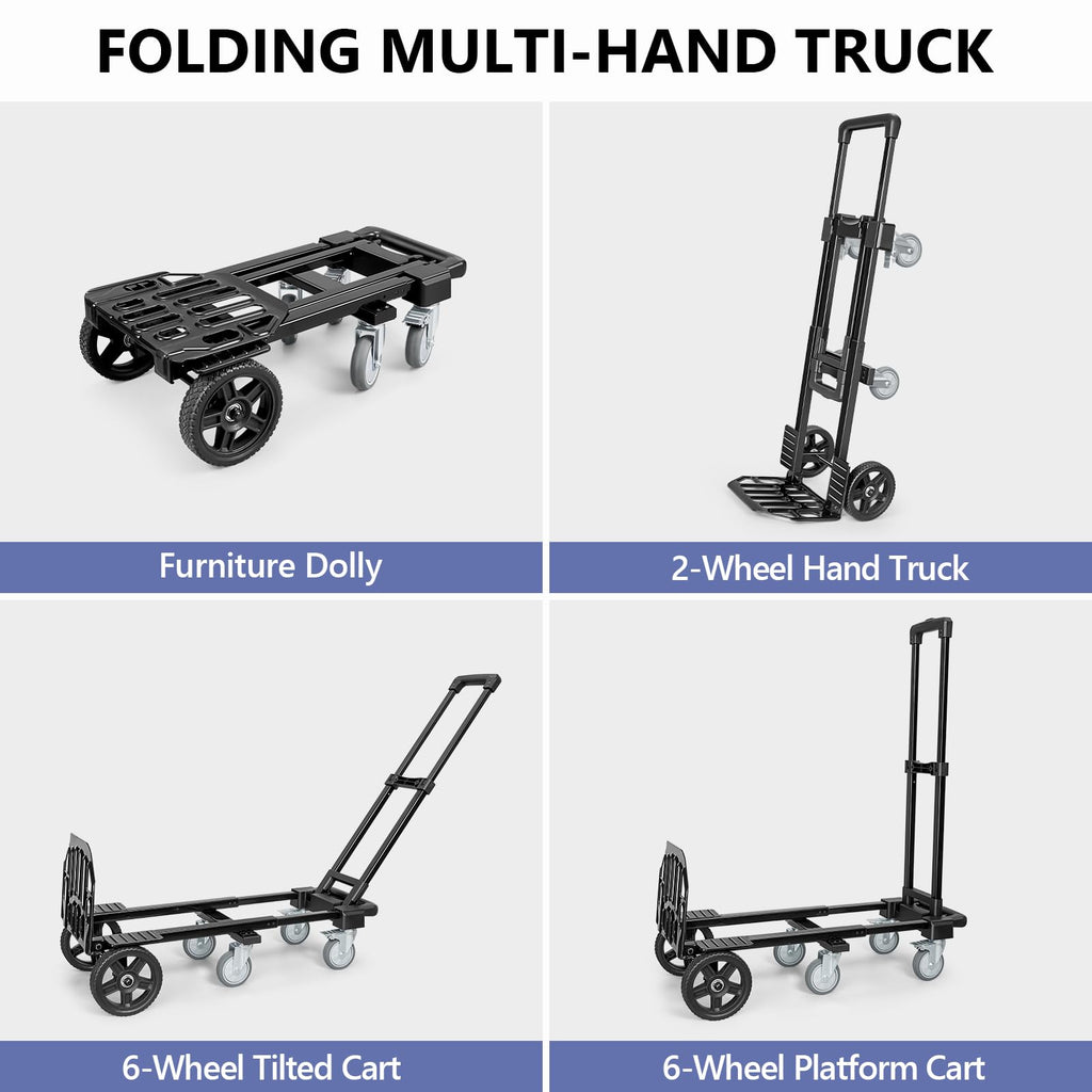 3-in-1 Convertible Dolly Cart 600LB Hand Truck with 6 Wheels P743330