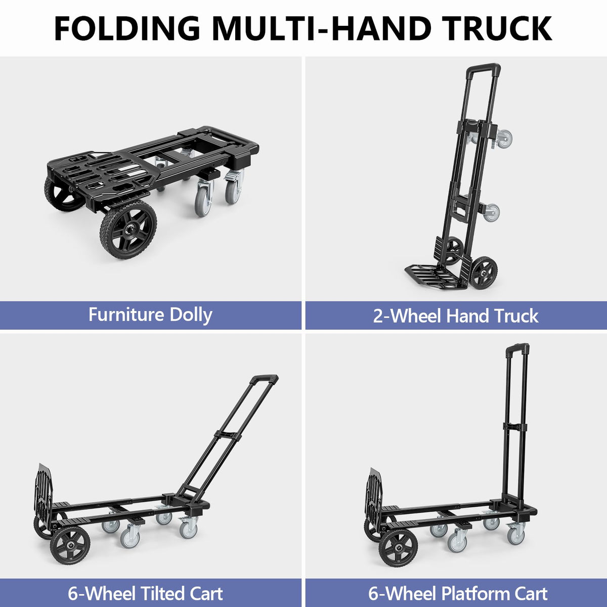 3-in-1 Convertible Dolly Cart 600LB Hand Truck with 6 Wheels P743330