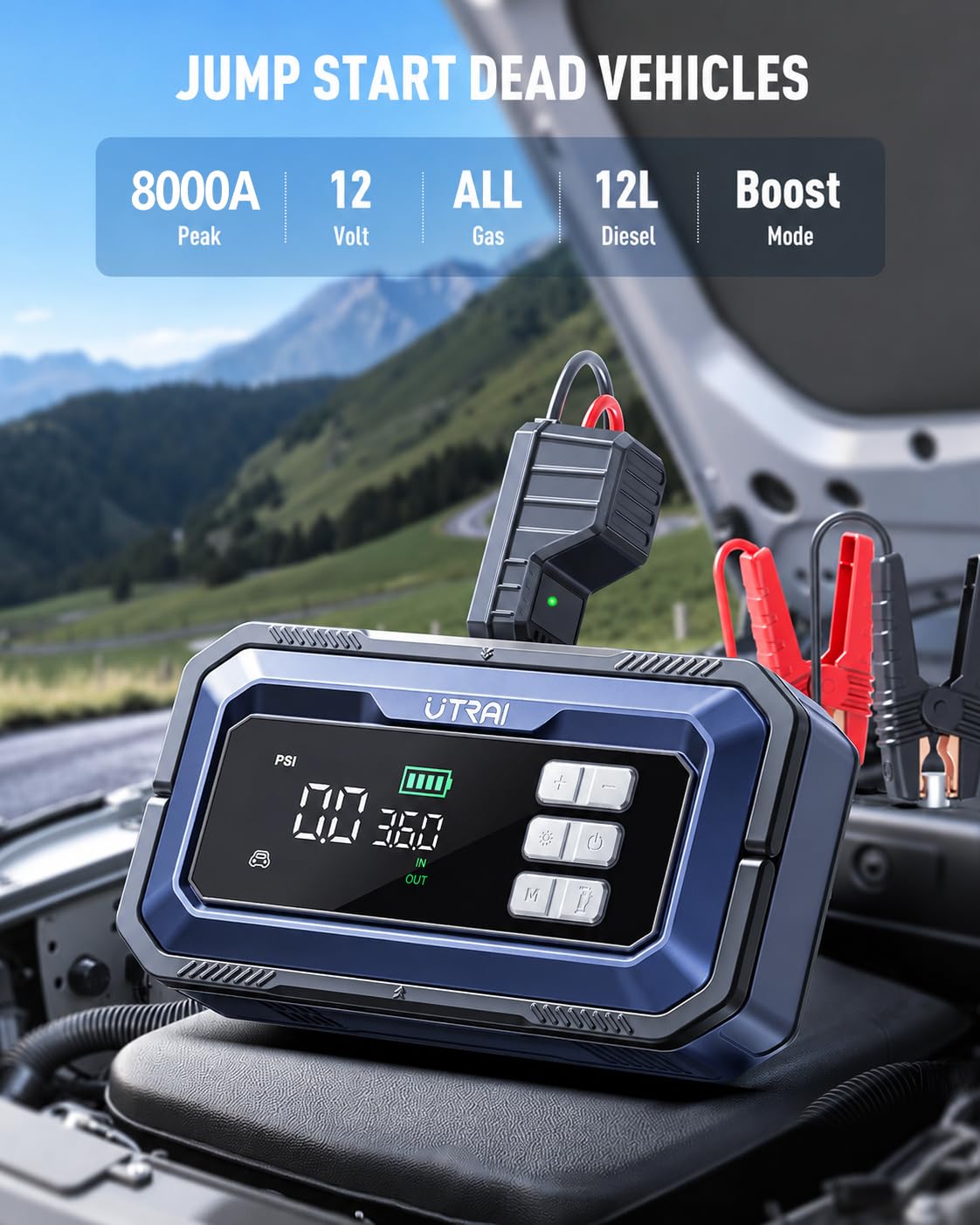 12V 8000A Portable Jump Starter with Air Compressor I8197
