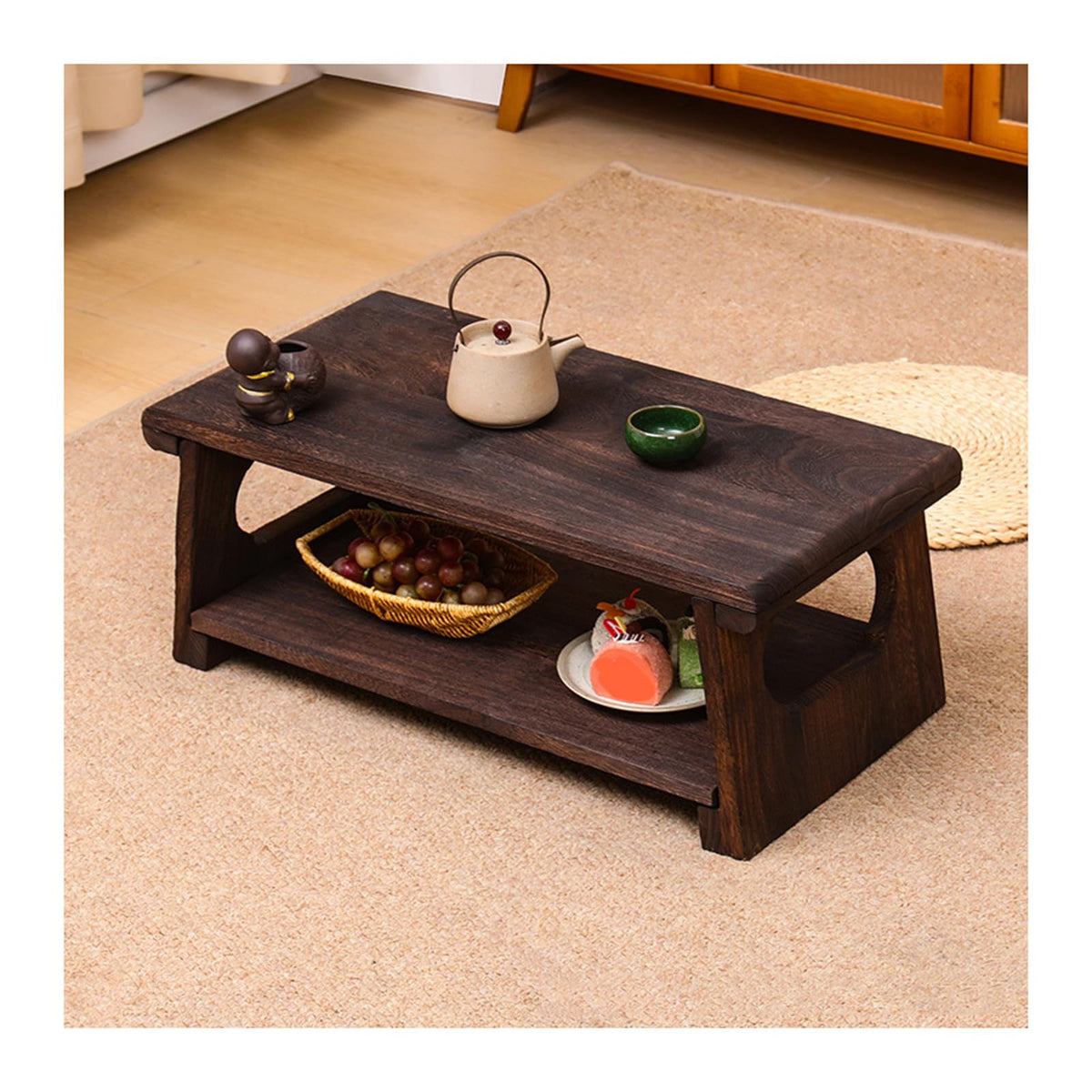 Mid-Century Foldable Coffee Table with Shelf 60x30x22cm M606794