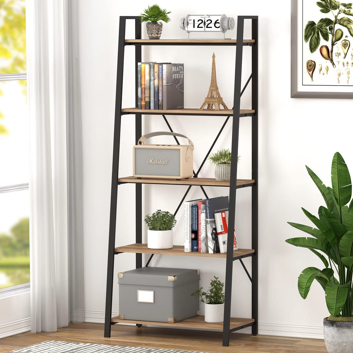 5 Tier Wood and Metal Ladder Bookshelf Q842759