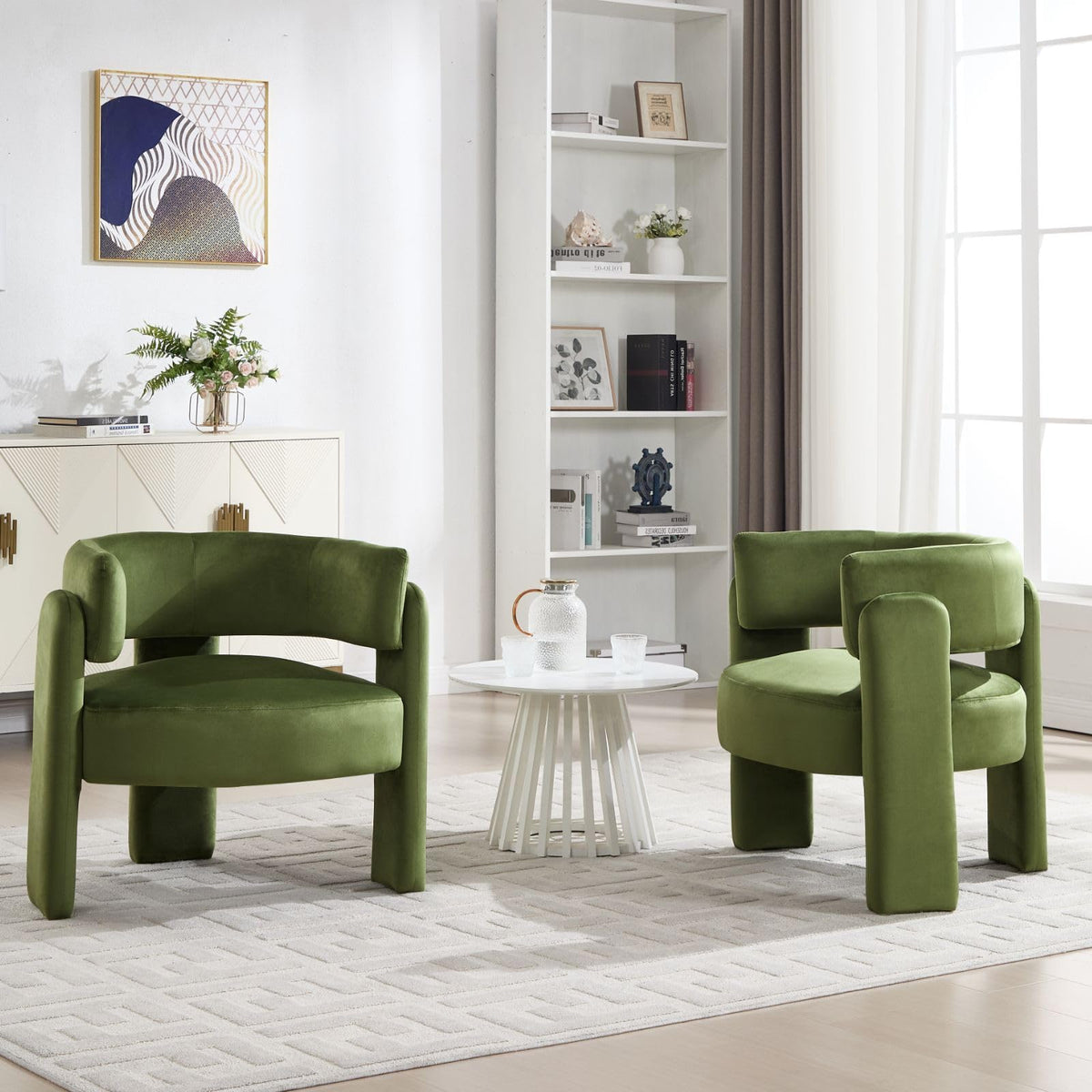 Set of 2 Green Upholstered Accent Chairs with Arms B27226