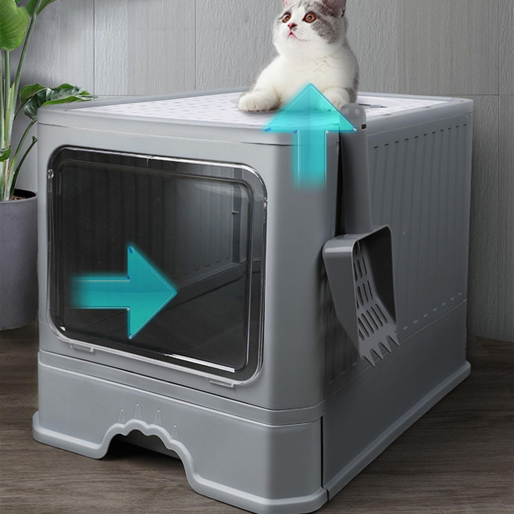 Enclosed Foldable Cat Litter Box with Lid V43816