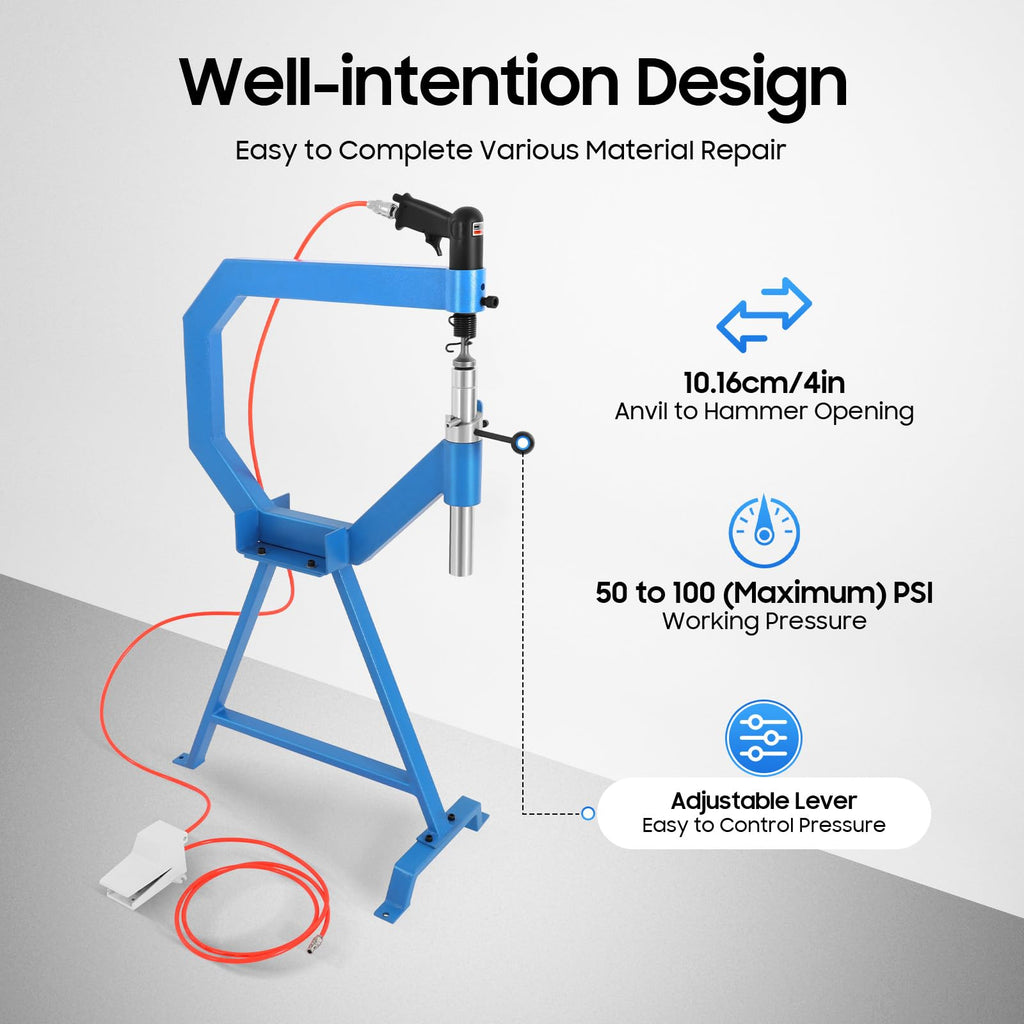 4 Inch Pneumatic Planishing Hammer with 1" 2" 3" Anvils and Foot Pedal U660645