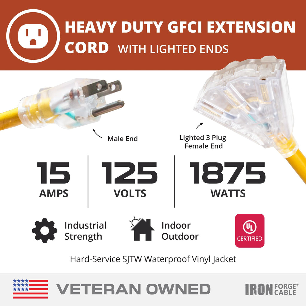 50 Foot Lighted Outdoor Extension Cord with 3 Outlets V32479
