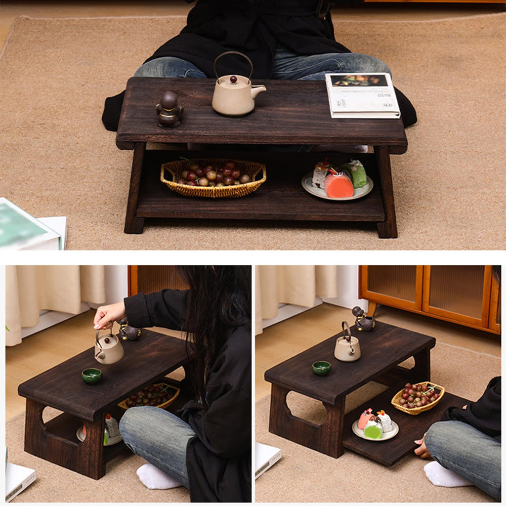 Mid-Century Foldable Coffee Table with Shelf 60x30x22cm M606794